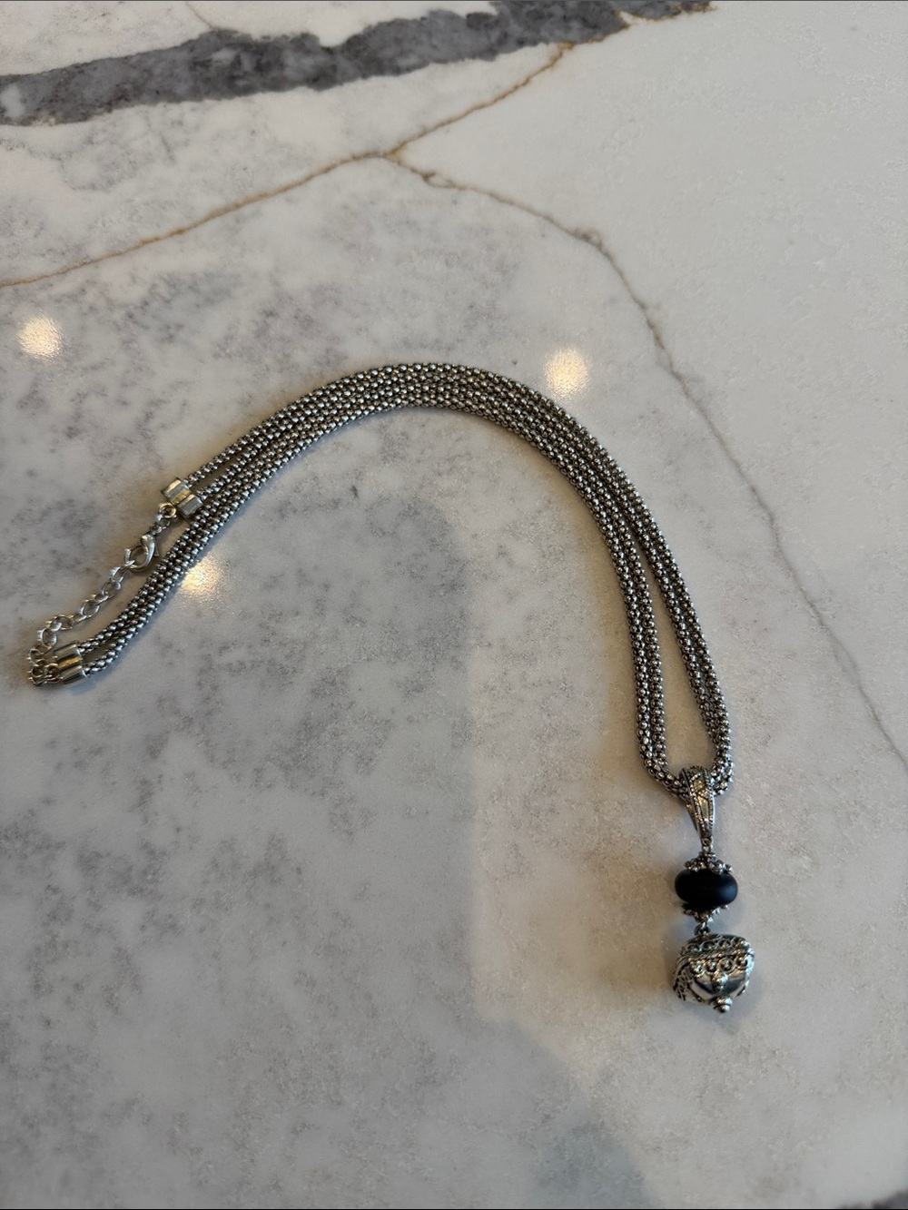 Craft Silver-Tone Multi-Strand Necklace with Black Bead